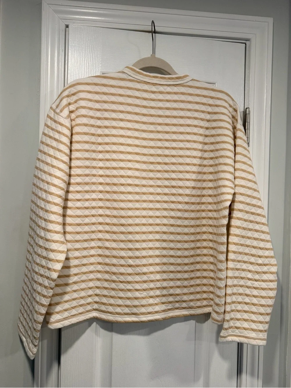 NWOT J. Crew Size 2X Tan Cream Reversible Quilted Striped Crew Sweatshirt